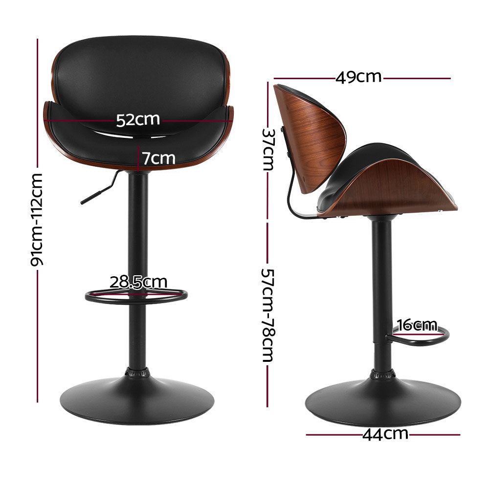 Artiss Bar Stools Gas Lift Leather Padded Black