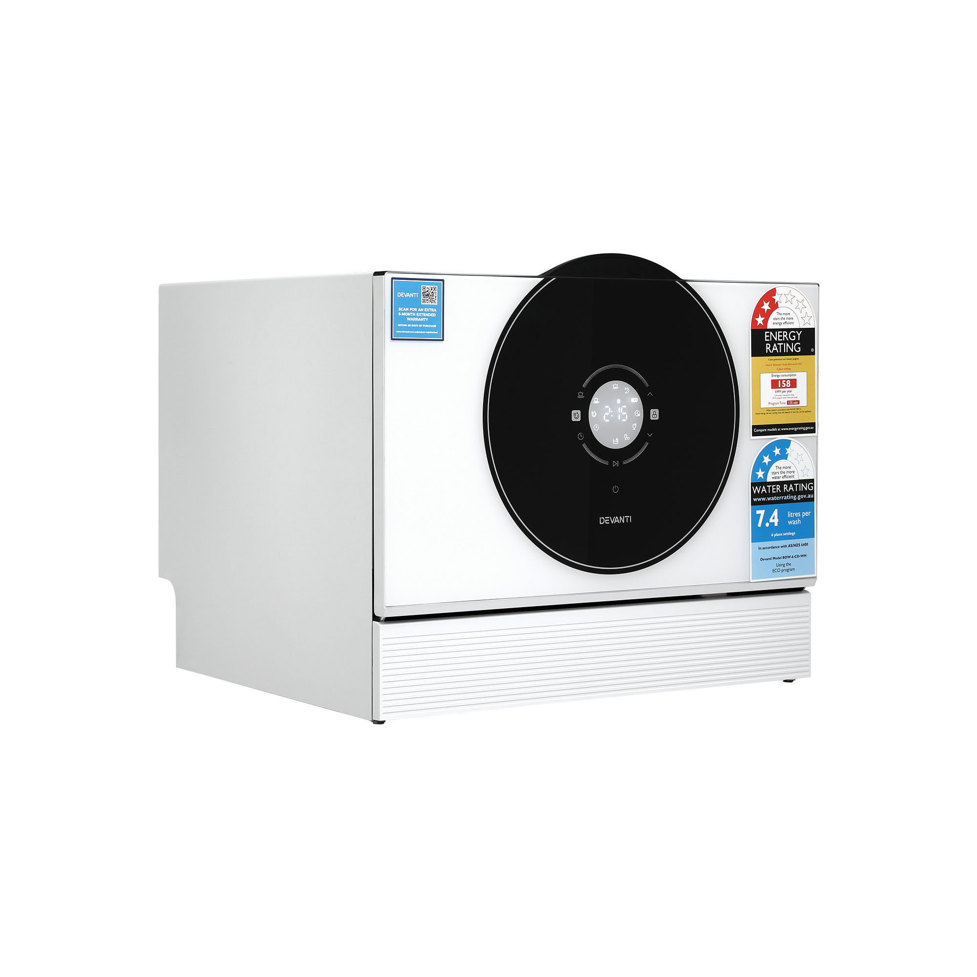Devanti 6-Place Setting Benchtop Dishwasher 50cm White
