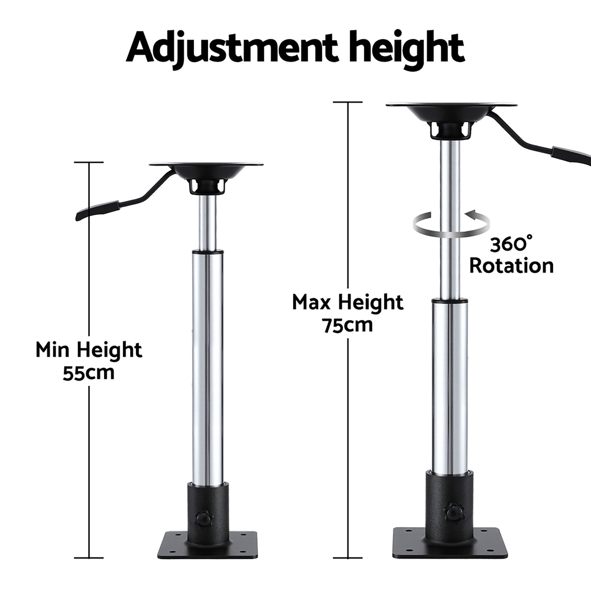Seamanship Boat Seat Pedestal 5575cm Adjustable Gas Lift 360 Degrees Swivel 2 Pack