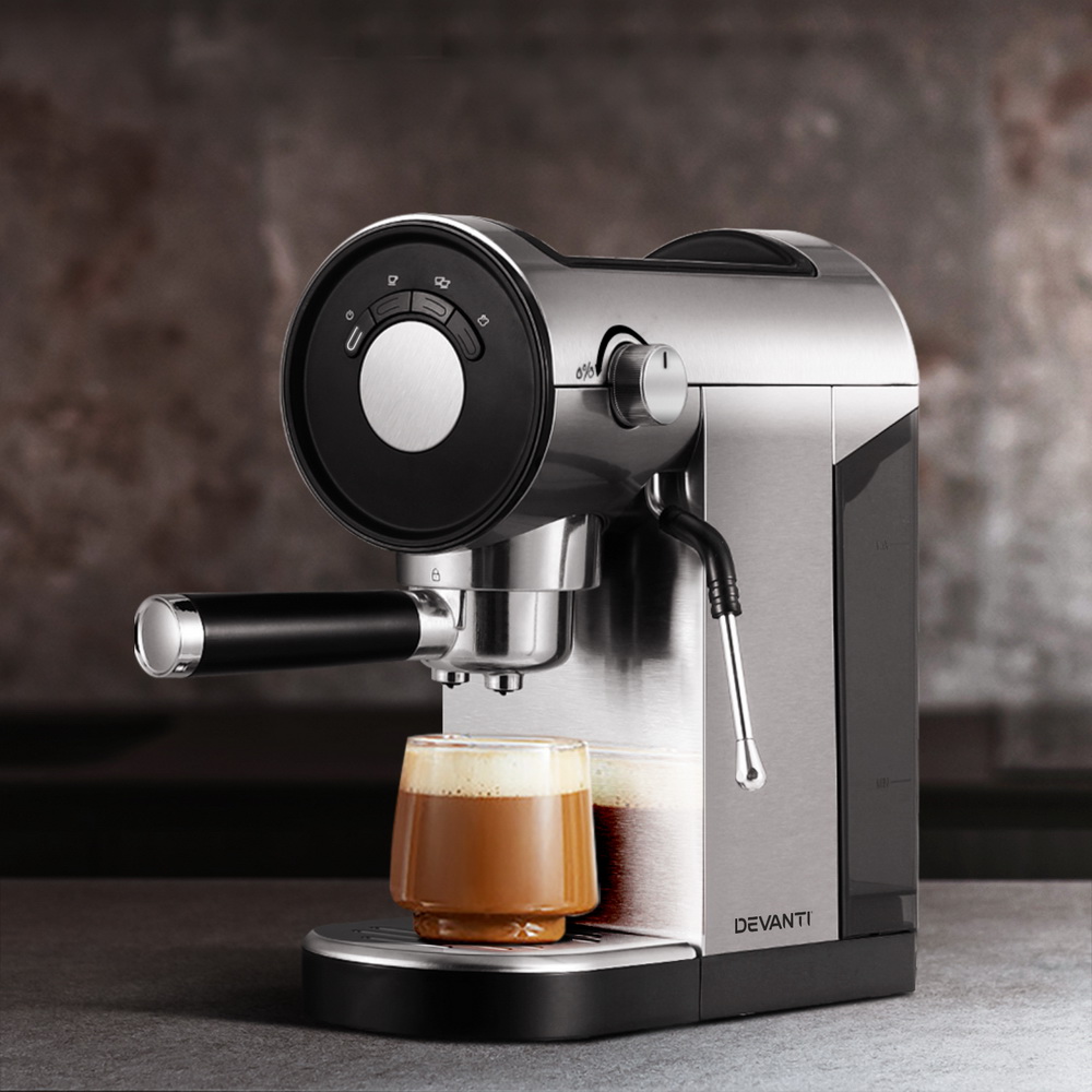 Devanti 20 Bar Coffee Machine Espresso Cafe Maker -01-SS Devanti 20 Bar Coffee Machine Espresso Cafe Maker -01-SS