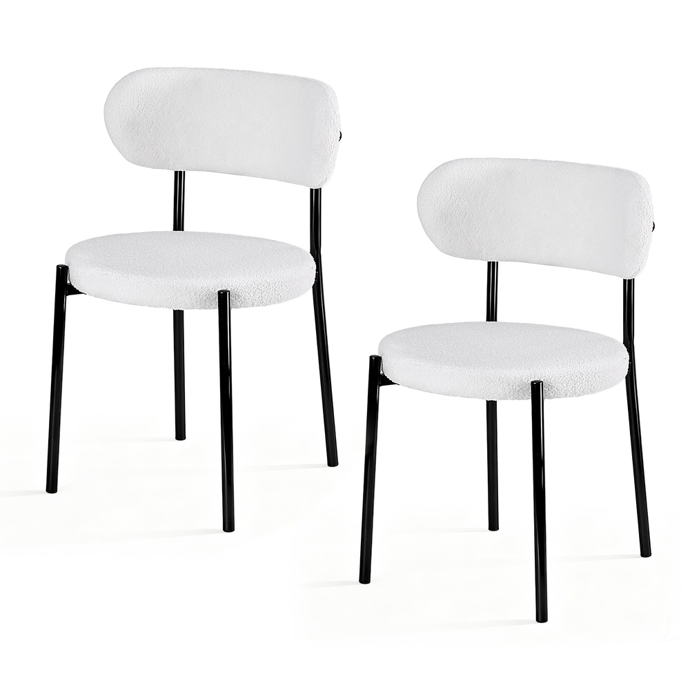 Artiss 2x Dining Chairs Cafe Kitchen Chair Sherpa Boucle Upholstered Retro White