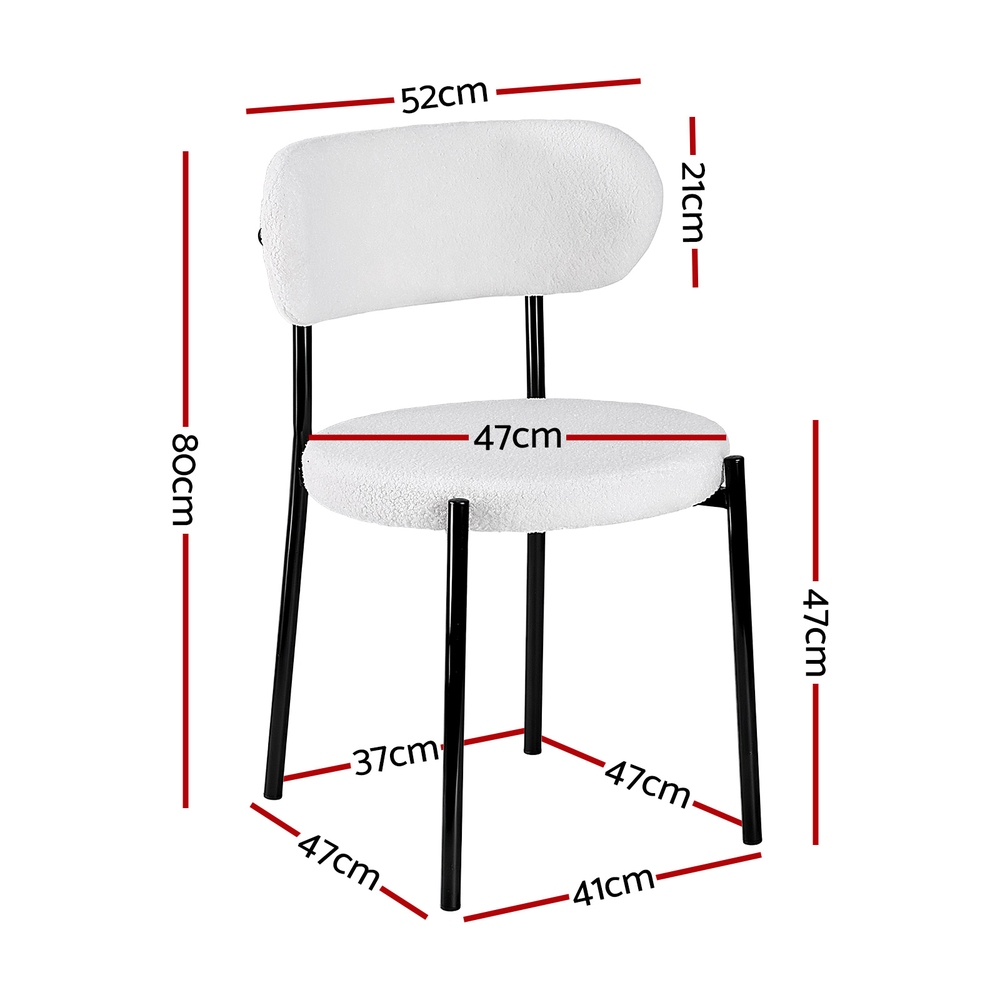 Artiss 2x Dining Chairs Cafe Kitchen Chair Sherpa Boucle Upholstered Retro White