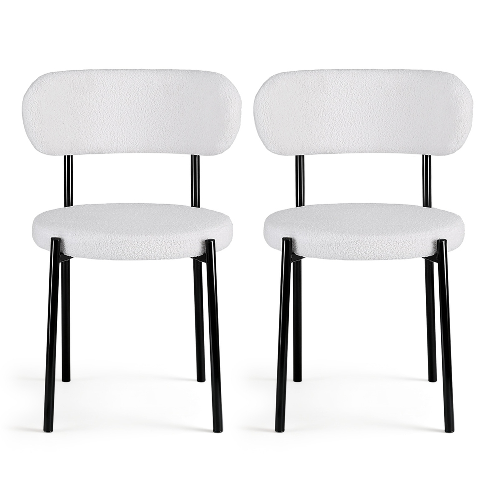 Artiss 2x Dining Chairs Cafe Kitchen Chair Sherpa Boucle Upholstered Retro White