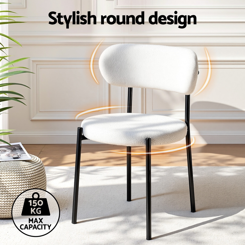 Artiss 2x Dining Chairs Cafe Kitchen Chair Sherpa Boucle Upholstered Retro White
