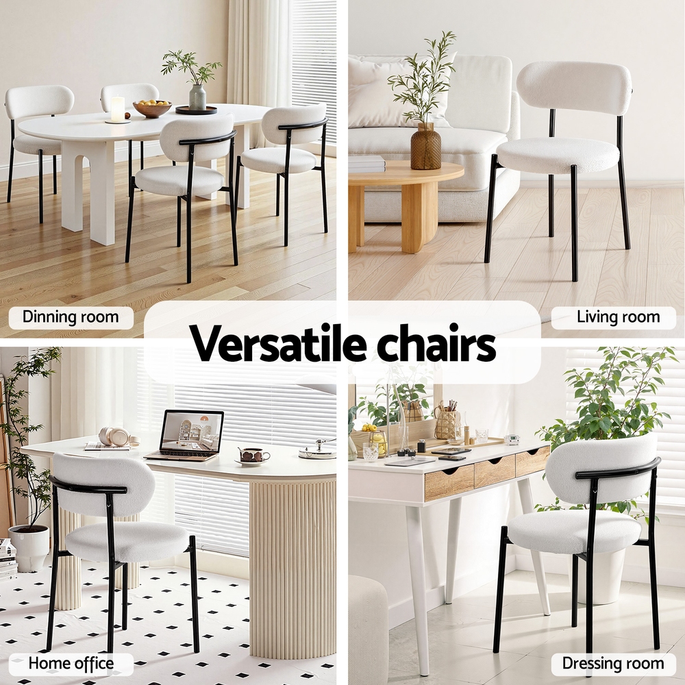 Artiss 2x Dining Chairs Cafe Kitchen Chair Sherpa Boucle Upholstered Retro White