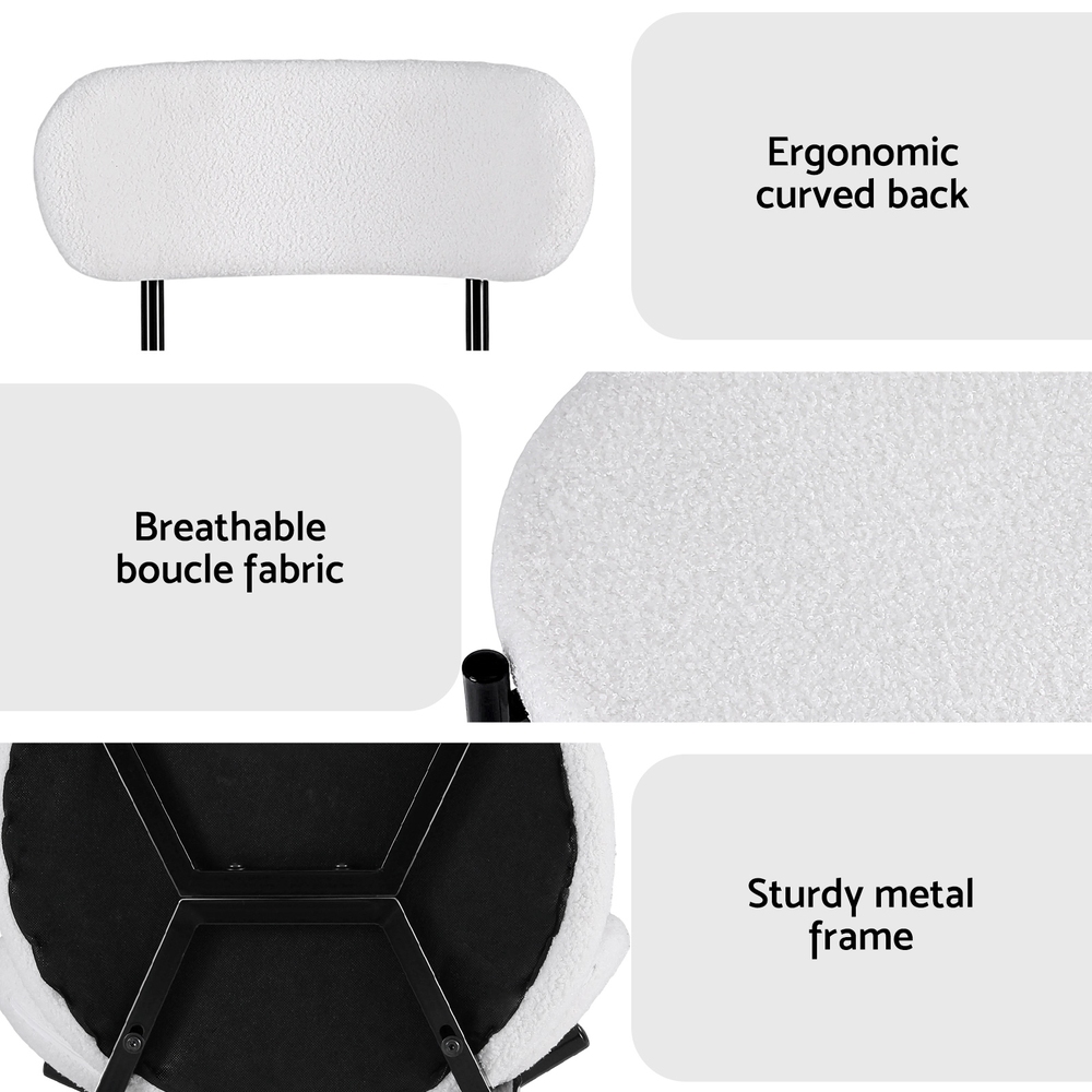 Artiss 2x Dining Chairs Cafe Kitchen Chair Sherpa Boucle Upholstered Retro White