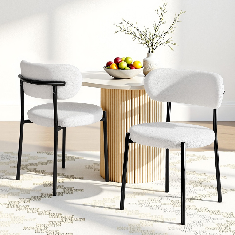 Artiss 2x Dining Chairs Cafe Kitchen Chair Sherpa Boucle Upholstered Retro White