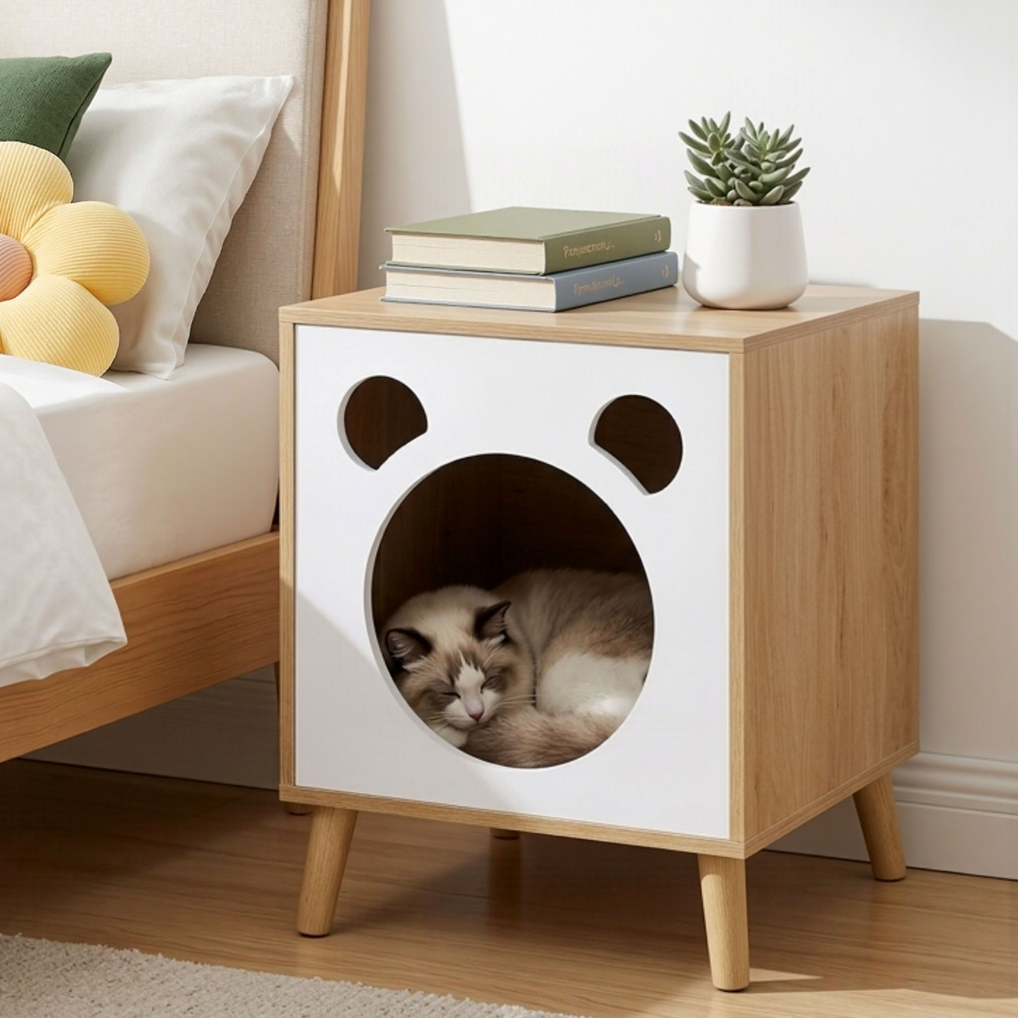 Artiss Cat Nest Bedside Table Solid Wood Artiss Cat Nest Bedside Table Solid Wood