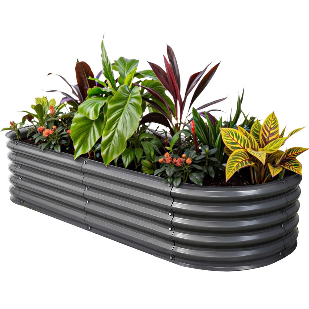 Green Fingers Garden Bed 160X80X42cm Oval Planter Box Raised Container Galvanised