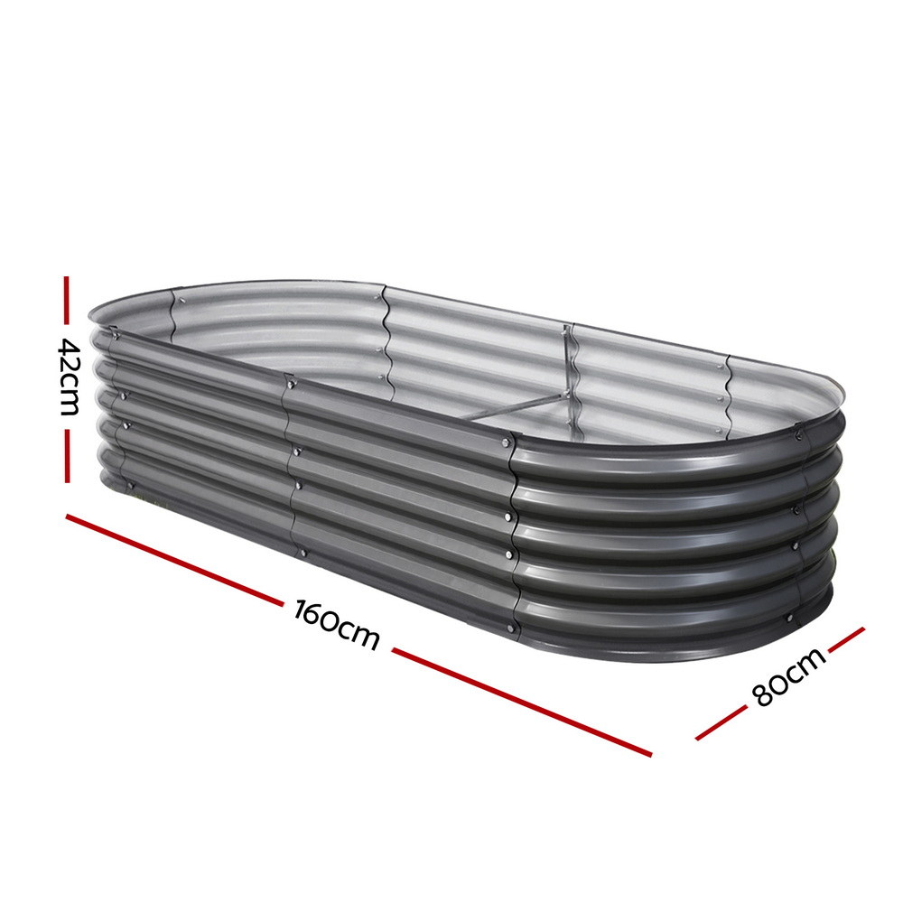 Green Fingers Garden Bed 160X80X42cm Oval Planter Box Raised Container Galvanised