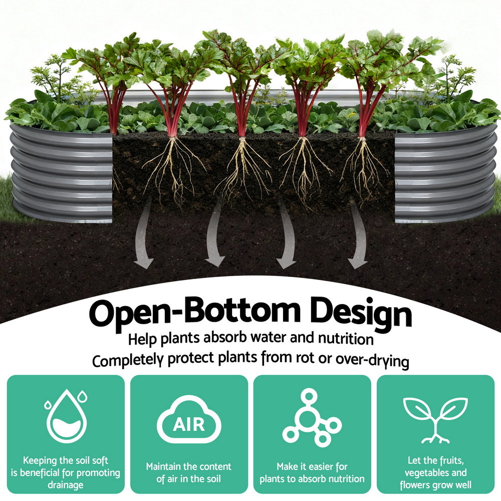 Green Fingers Garden Bed 160X80X42cm Oval Planter Box Raised Container Galvanised