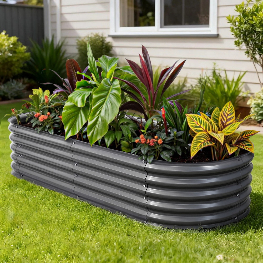 Green Fingers Garden Bed 160X80X42cm Oval Planter Box Raised Container Galvanised