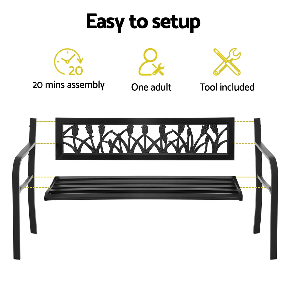 Gardeon Outdoor Garden Bench Seat Outdoor Furniture Steel 2 Seater Park Black