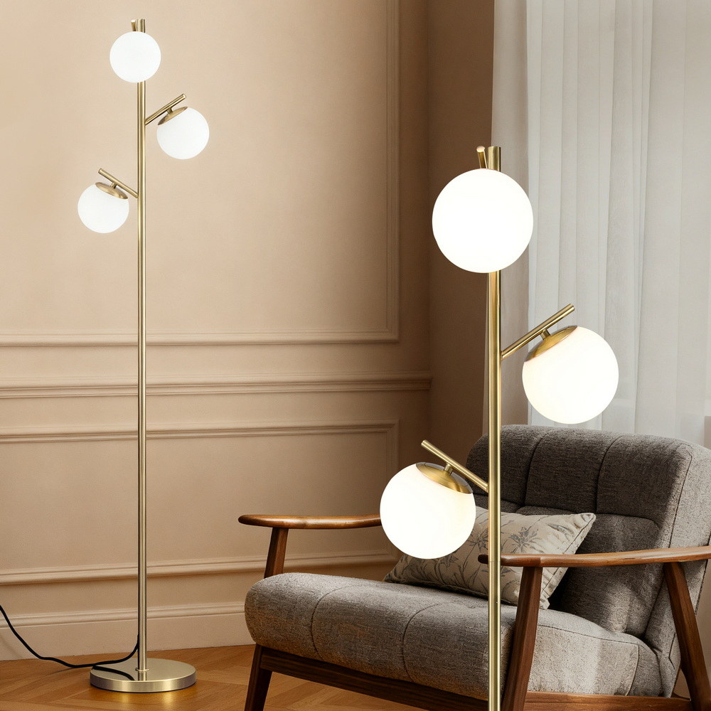 Artiss 3-Light Tree Floor Lamp 165cm Tall Standing Light with Sphere Glass Shades for Modern Homes -GL-GD