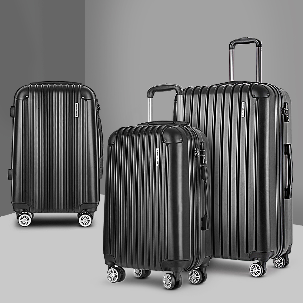 Wanderlite 3pcs LuggageTrolley Set Travel Suitcase Storage Organiser Carry On Hard Case TSA Lightweight Black Wanderlite 3pcs LuggageTrolley Set Travel Suitcase Storage Organiser Carry On Hard Case TSA Lightweight Black