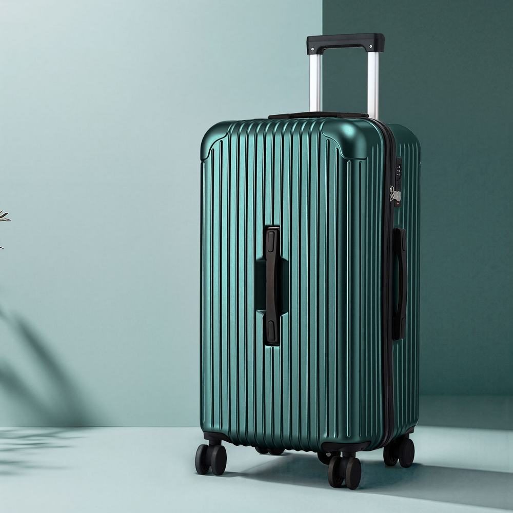 Wanderlite 28" Trunk Luggage Suitcase Travel 5 Wheels Type-C Port TSA Green