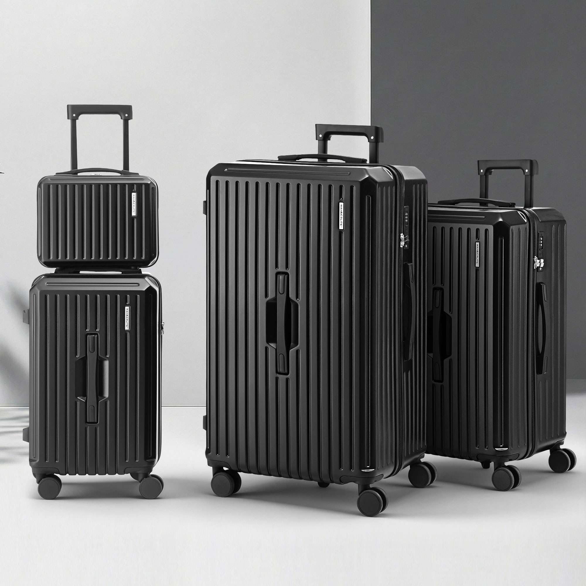Wanderlite 4pcs Trunk Luggage Suitcase Set Travel Carry On TSA Lock Black