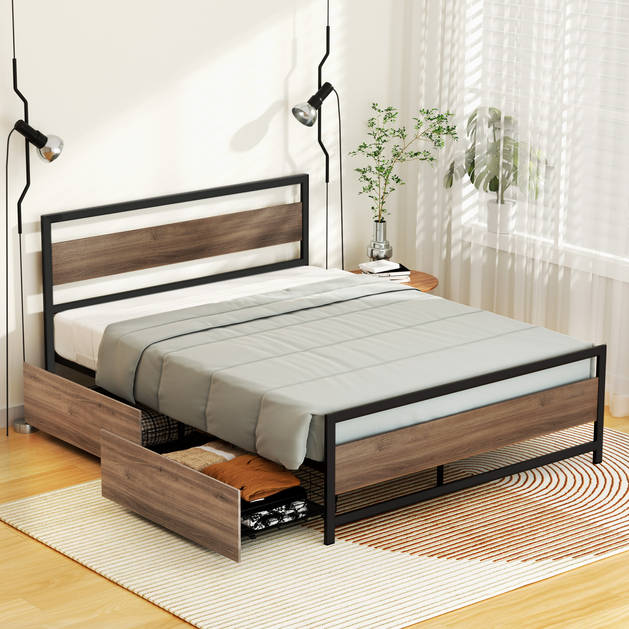 Artiss Bed Frame Queen Size Metal Frame with 2 Drawers DREW Artiss Bed Frame Queen Size Metal Frame with 2 Drawers DREW