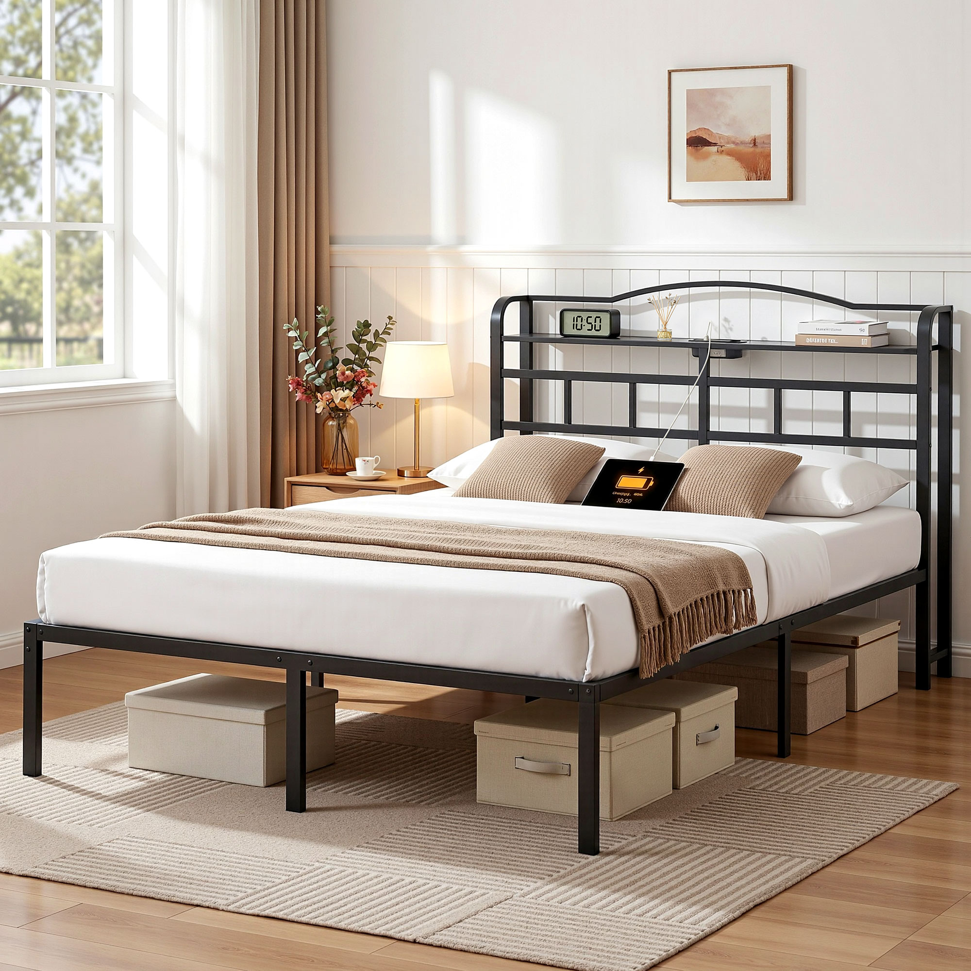 Artiss Bed Frame Double Size with Charging Station WAVE Artiss Bed Frame Double Size with Charging Station WAVE