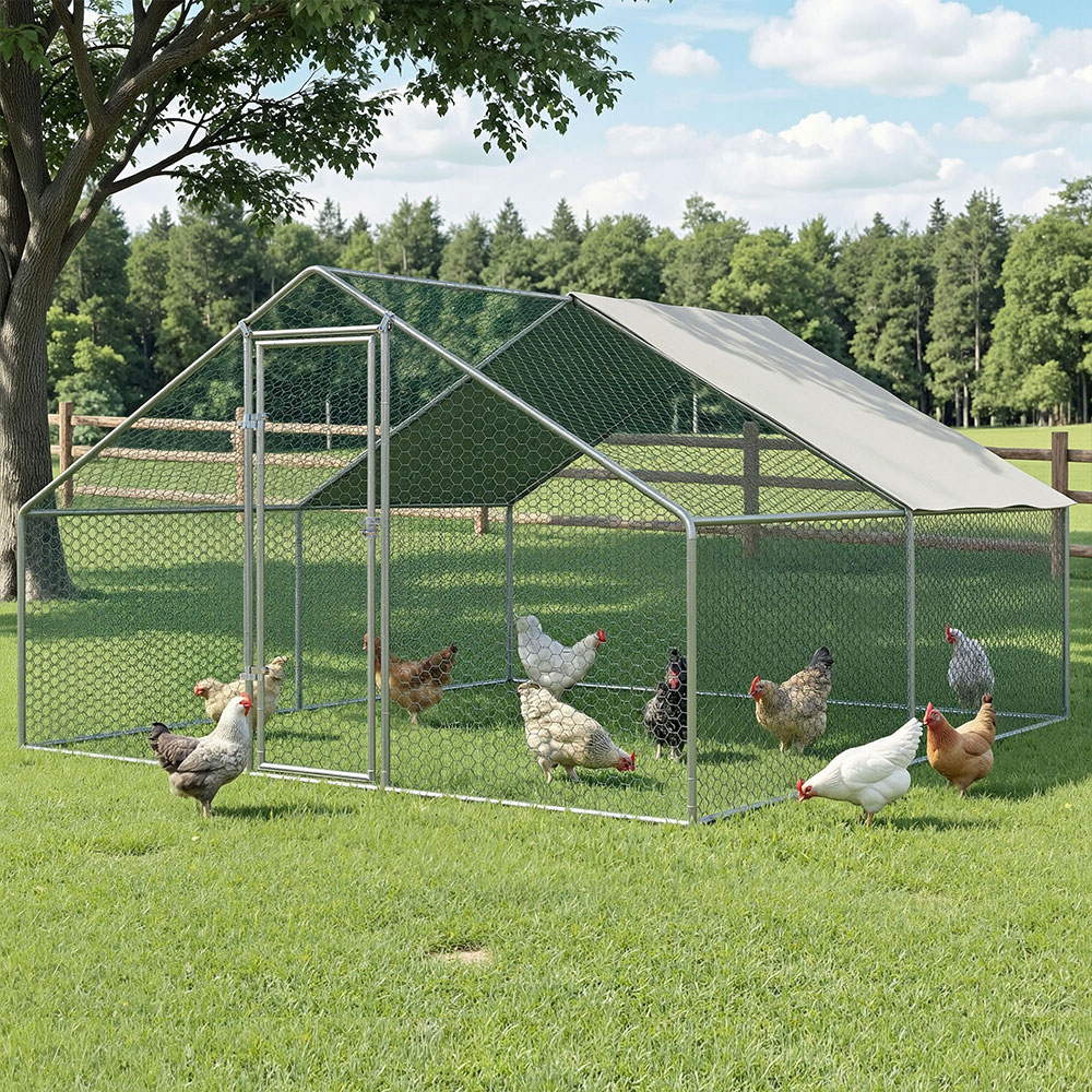 i.Pet Chicken Coop Cage 3x4x2m Galvanised Steel w/Oxford Canopy