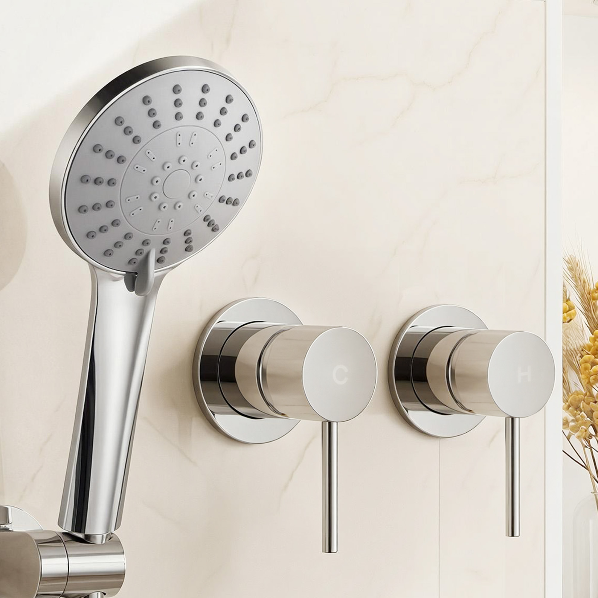 4.5" Handheld Shower Head Round with Wall Twin Swivel Bathroom Tap Silver