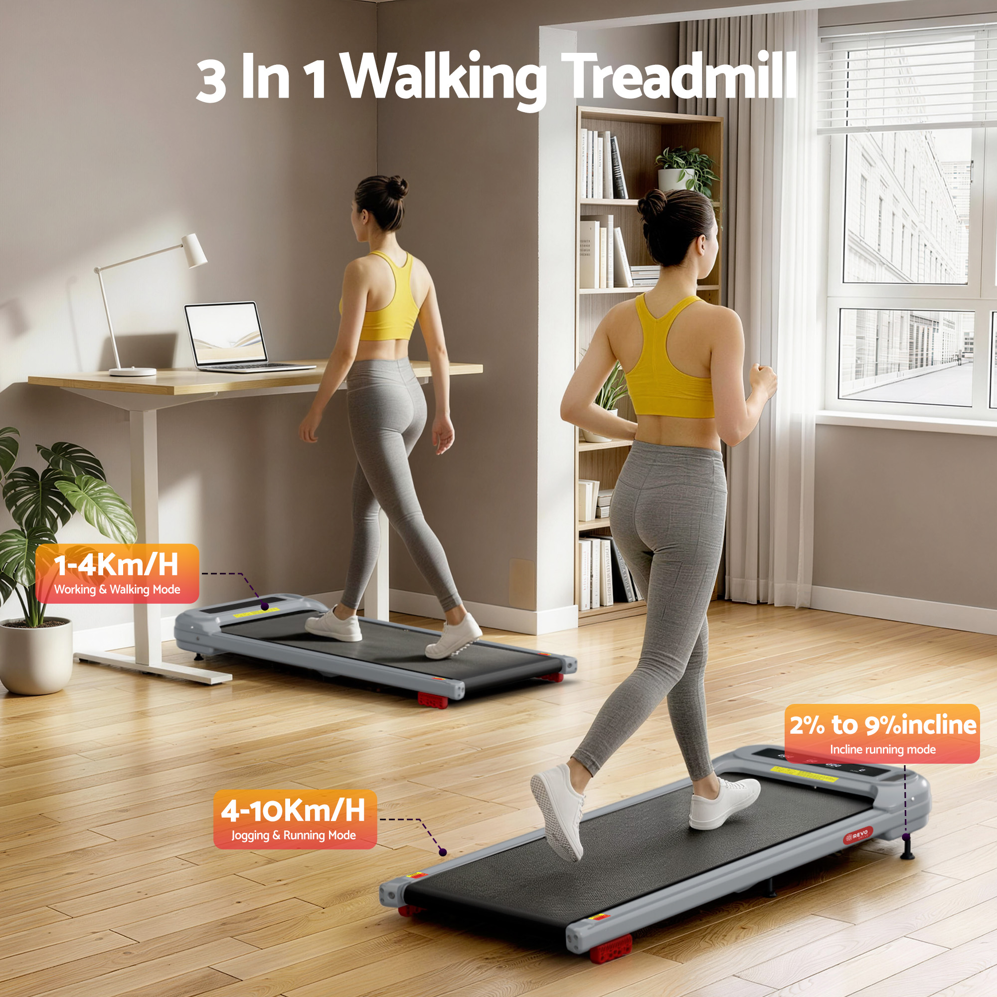 Everfit Treadmill Electric Walking Pad with Incline Under Desk Home Gym Grey