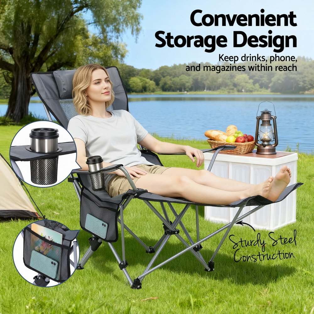 Weisshorn Camping Chair Adjustable Reclining Portable Outdoor Folding Chair Grey